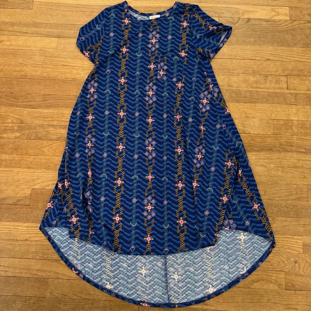 LULAROE Carly Midi Dress Blue Pink Orange Green Size XS
b42